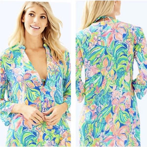 Lilly Pulitzer Esme Tropical Button Up Cover-Up in Surf Gypsea Swim Size XXS